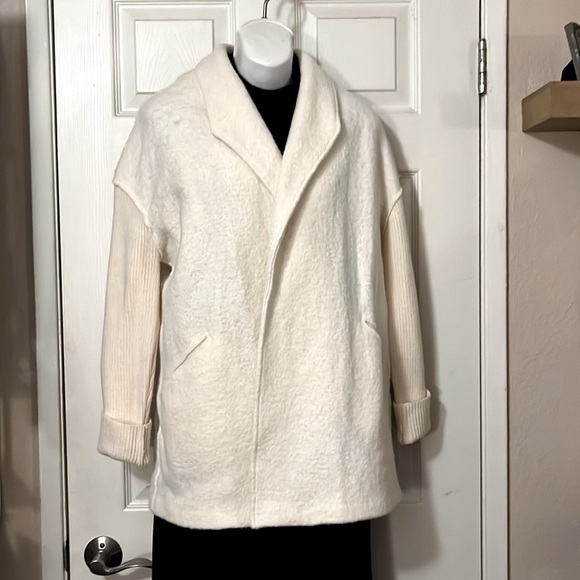 Cynthia Rowley Ivory Cream Oversized Open Wool-blend Cardigan With Knit … - Picture 1 of 9